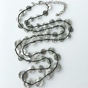Vintage CHICO’S Graduated Silver Disc Long Necklace 40” on Cord